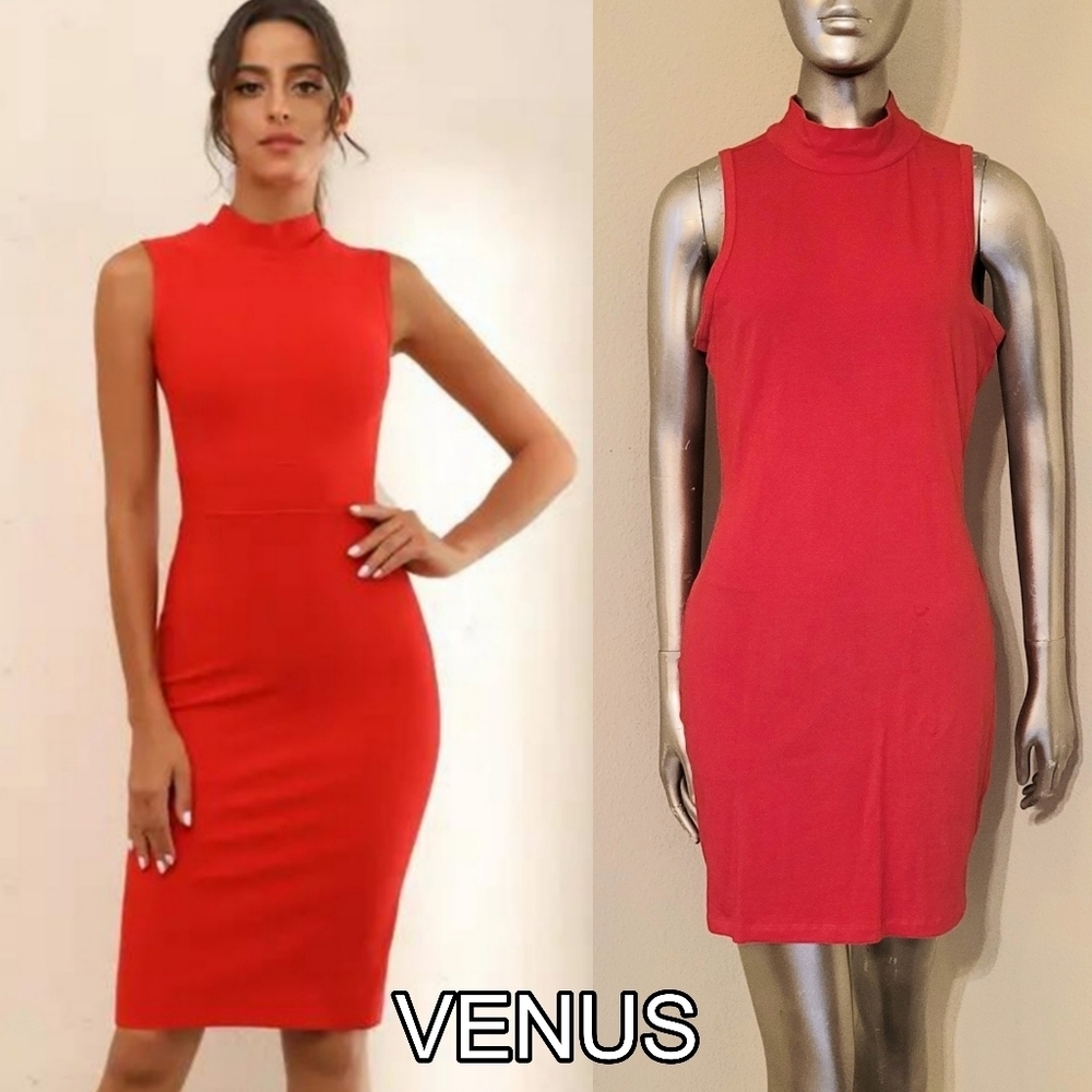 New VENUS Red High Neck Bodycon Mini Dress Sz Medium